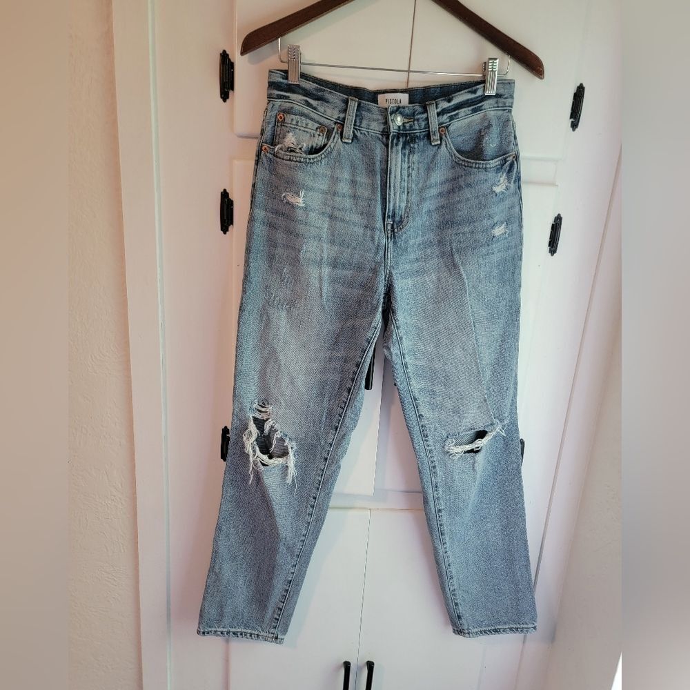 Pistola Presley Relaxed High Rise Distressed Lightwash Denim Jeans 28
